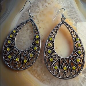Elegant Silver and Yellow Teardrop Earrings